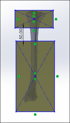 SolidWorks'te izole edilen 50 mm tibia segmenti